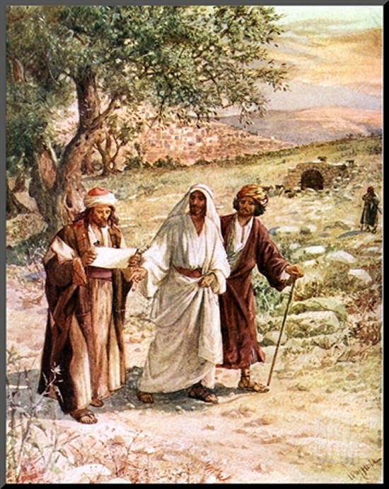 Art Print - 'Two Disciples Walk With The Risen Jesus On The Road To Emmaus, Unaware Who He Is' by William Brassey Hole from Art com