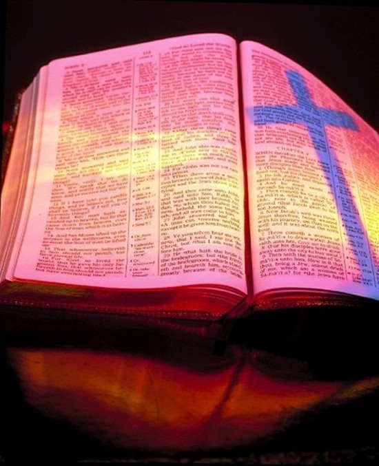 Art-Print 'Bible Open With Shadow of Cross' - Source: Social Media Sharing - Brazil Bibles